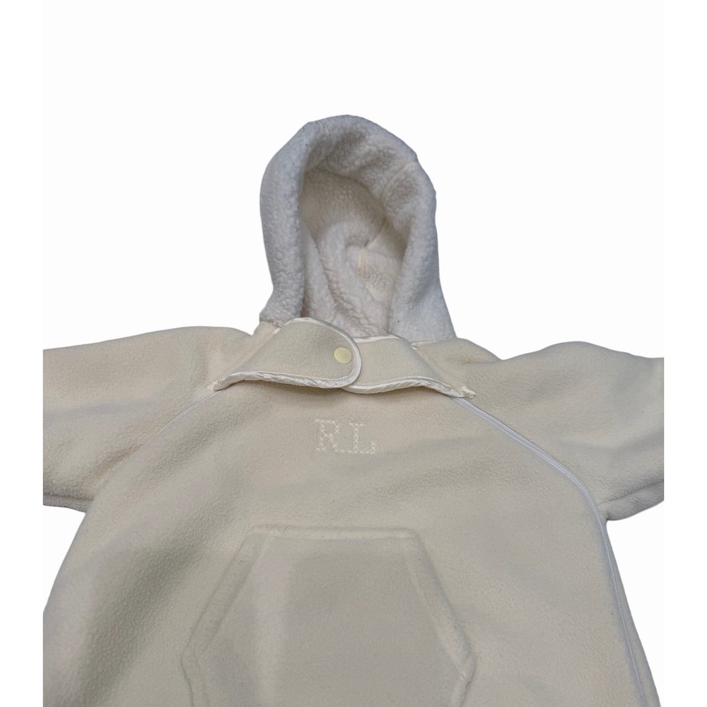 Ralph Lauren Unisex Hooded Baby Fleece Bunting Snowsuit One Piece Cream Color
